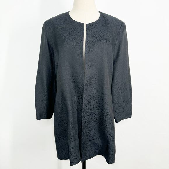 Eileen Fisher Longline Open Front Jacket Black Silk Work Minimalist Classic Sz M - Picture 1 of 10